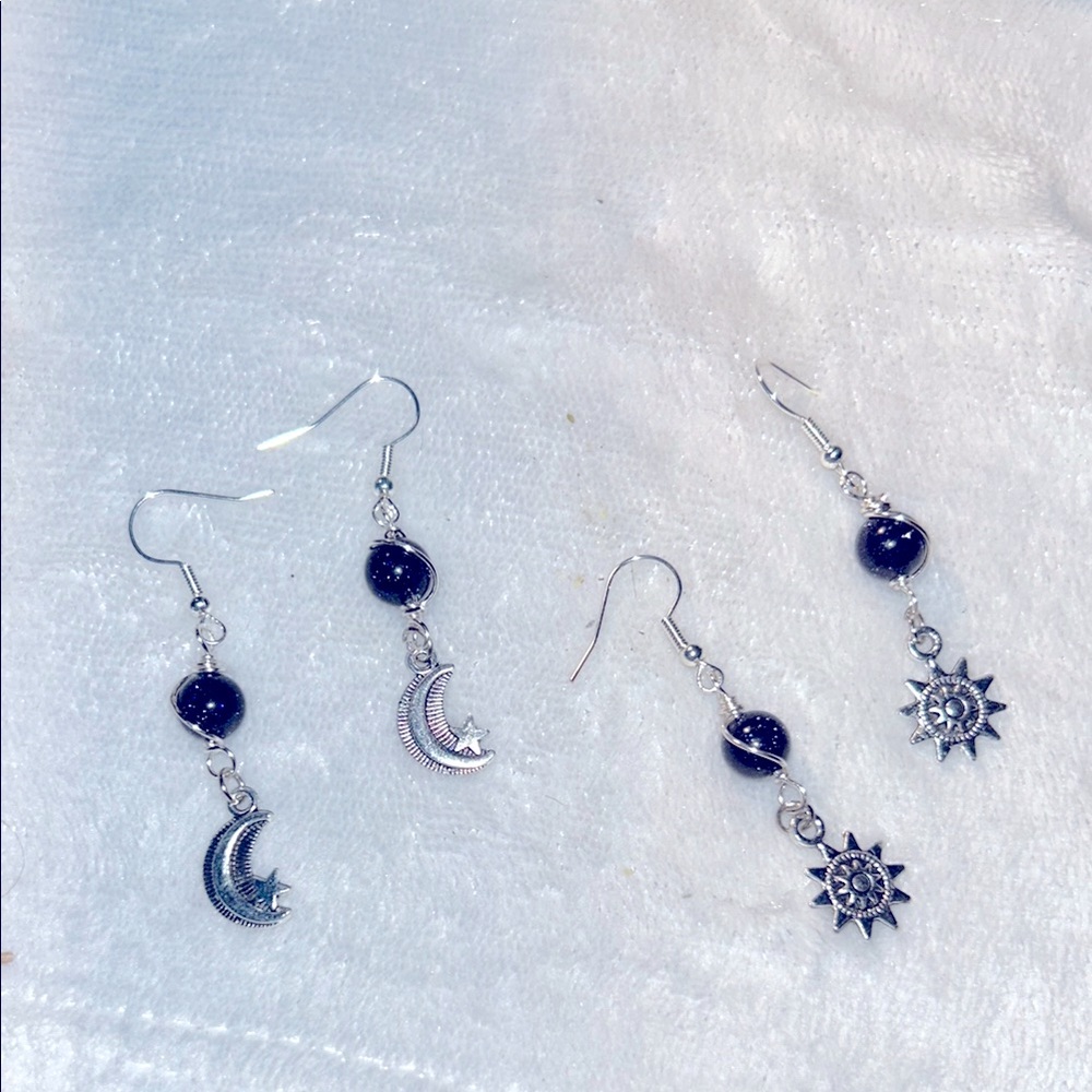 Silver Minimalist Dangle Earrings with Sunburst Charms